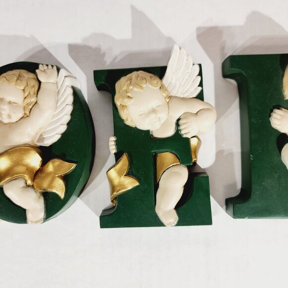 Burwood Noel Angels Cherub Christmas Vtg MCM Decor Wall Hanging Green Holiday - Picture 3 of 12